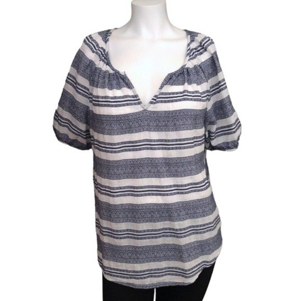 BeachlunchLounge blue & White Striped cotton Pullover Top M #809